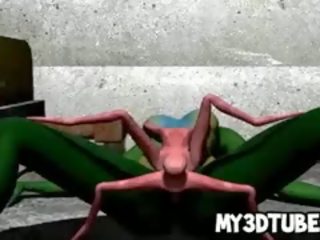 3d hijau mahluk asing mendapat fucked keras oleh yang spider