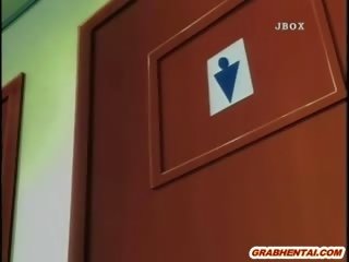 Roped hentai shoving vibrator in de toilet