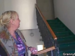 Busty old granny picked up by young stud
