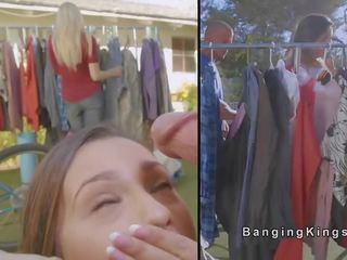 Brunette has sneaky xxx video at yard sale