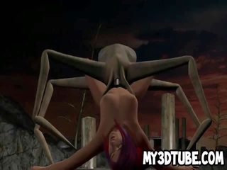 3D cartoon babe getting fucked by an alien spider