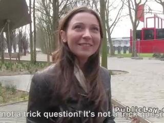 Belgian hottie sucks cock in public