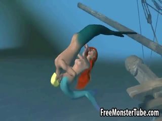 3d القليل mermaid فتاة يحصل على مارس الجنس شاق تحت الماء