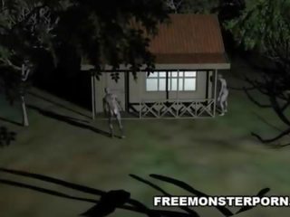 Pechugona 3d dibujos animados nena follada duro al aire libre por un zombi